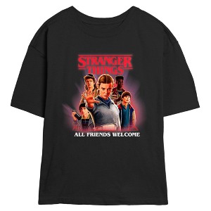 Juniors Womens Stranger Things All Friends Welcome Group Shot T Shirt - 1 of 4