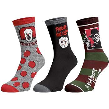 Horror Themed Men's It Nightmare On Elm Street Friday The 13th 3-Pack Crew Socks Multicoloured