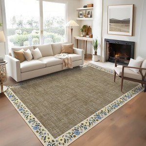 Washable Area Rugs for Bedroom, Living Room Modern Floral Throw Rugs, Non-Slip Lightweight Thin Carpet - 1 of 4