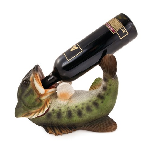 True Boozy Bass Polyresin Wine Bottle Holder Set of 1 Green Holds 1 Standard Wine Bottle