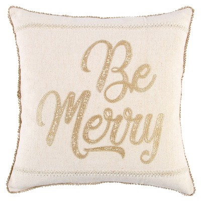 18"x18" Poly Filled 'Be Merry' Square Throw Pillow Beige - Rizzy Home