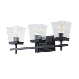 Modern 3&4-Light Black Vanity Light, Clear Glass Shade Bathroom Wall Sconce for Mirror, Powder Room, or Bedroom - 1 of 4