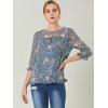 INSPIRE CHIC Women's Round Neck Ruffle 3/4 Sleeve Floral Print Chiffon Blouse - 3 of 4