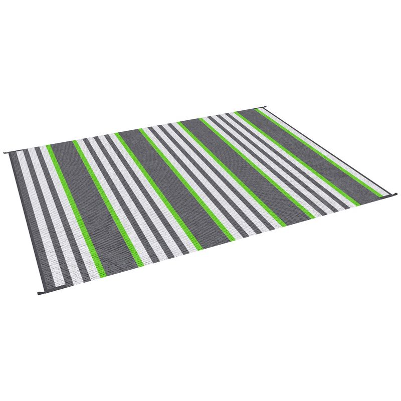 Outsunny RV Mat, Outdoor Patio Rug / Large Camping Carpet with Carrying Bag, 9' x 12', Waterproof Plastic Straw, Reversible, Gray & Green Striped, 4 of 7