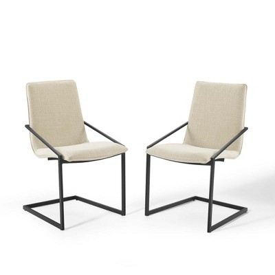 Modway Pitch Upholstered Fabric Armchair, 2 pcs - Dining Chairs, Black Beige