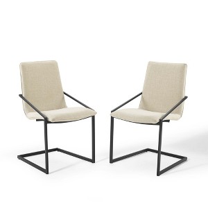 Modway Pitch Upholstered Fabric Armchair, 2 pcs - Dining Chairs, Black Beige - 1 of 4