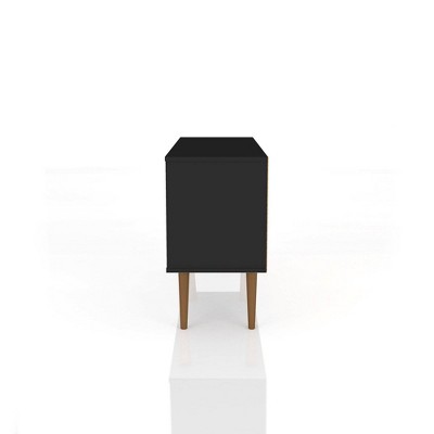 Black Mid-Century Modern TV Stand with Cabinet and Shelves