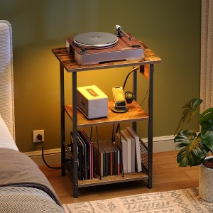 MOEPISY Record Player Stand with Charging Station, Turntable Stand with Storage - 1 of 4
