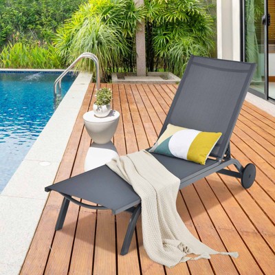 Grey Aluminum Adjustable Outdoor Chaise Lounge Recliner