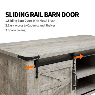 Farmhouse Light Rustic Oak Coffee Table with Sliding Barn Doors