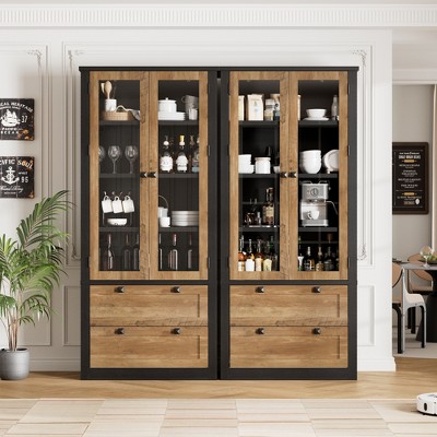 Garvee 72" Tall Kitchen Pantry Cabinet with 2 Drawers, Farmhouse Kitchen Cupboard with Glass Doors and Adjustable Shelves, for Dining Room, Black + Brown — фото 4