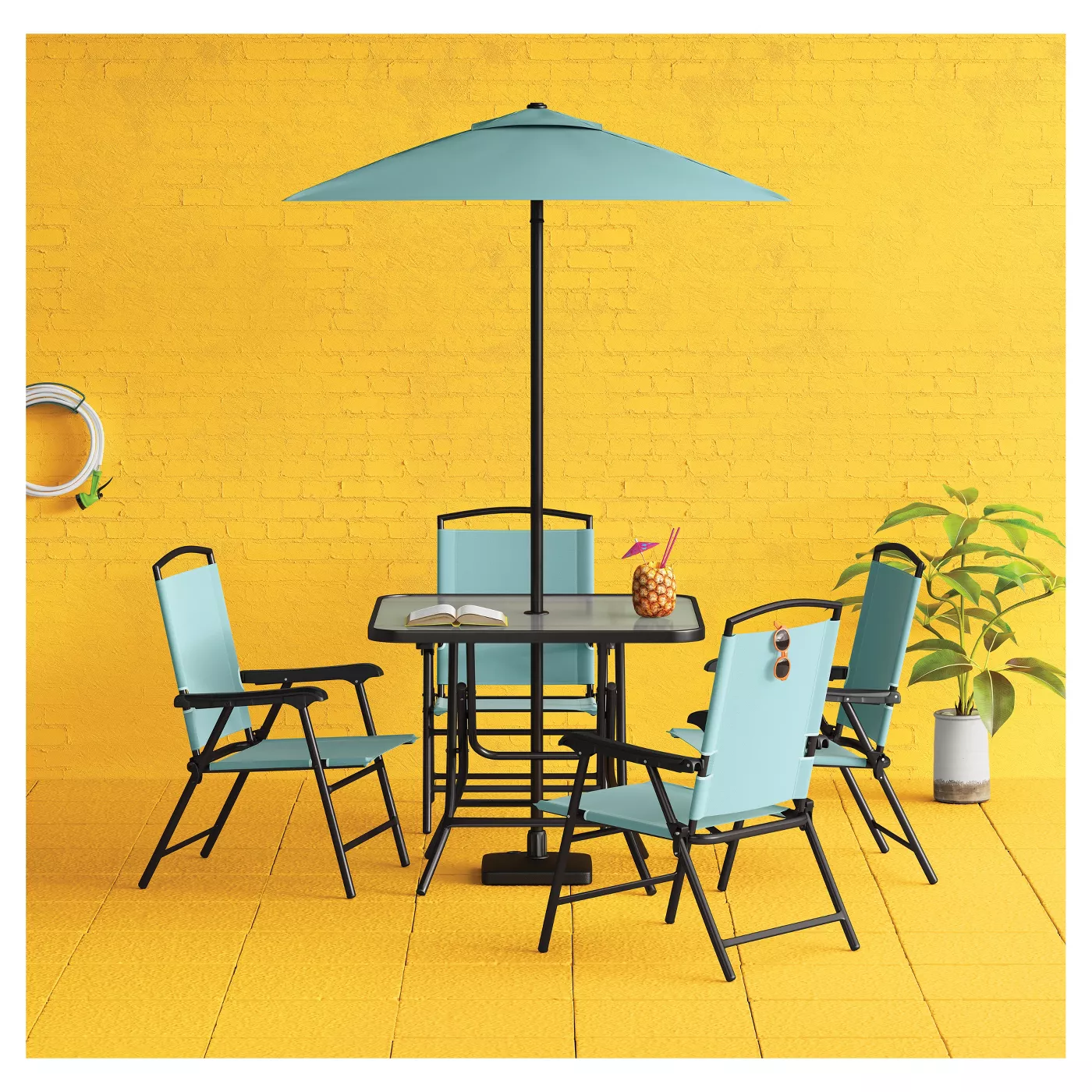 7pc Metal Folding Patio Dining Set Turquoise - Thresholdâ¢ - image 2 of 2