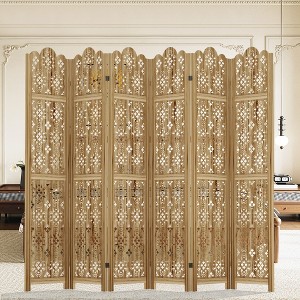 PexFix Carved Room Divider Folding Screen Room Divider with Copper Coin Pattern for Home Office Garden Terrace Paulownia Wood - 1 of 4