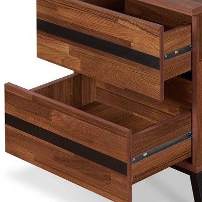 Walnut and Black Modern Rectangular Nightstand with Storage