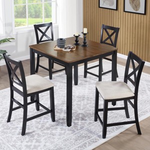 36" Farmhouse Square Counter Height Dining Table Set with 4 Upholstered Chairs, Space-Saving Wood Kitchen Table Set for Small Spaces-3irtyhousy - 1 of 4