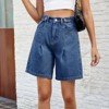 BLUEMING Womens Baggy Jean Shorts Button High Waist Stretchy Loose Trendy Casual Denim Shorts with Pockets - 3 of 4