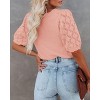 Women's Lightweight Short Sleeve Crewneck Sweaters Knit Pullover Tops with Casual Crochet Sleeve Blouse,Lotus Pink - S - 3 of 3