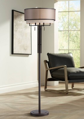 Alamo 62" Bronze Metal Industrial Rustic Floor Lamp with Double Drum Shade