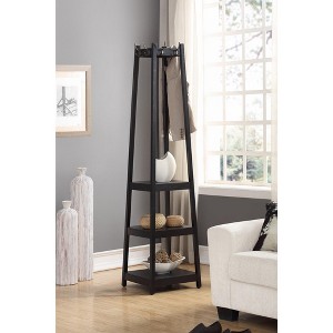 Roundhill Furniture Vassen Coat Rack w/ 3-Tier Storage Shelves - Black Finish - 1 of 3