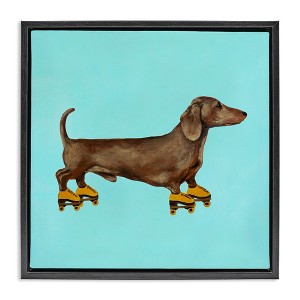 Stupell Industries Funny Dachshund On Roller Skates Floating Frame Canvas Art - 1 of 4