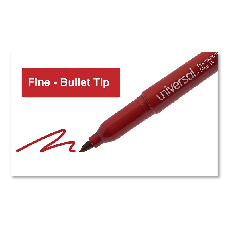 UNIVERSAL Pen Style Permanent Markers Fine Point Red Dozen 07072, 5 of 10