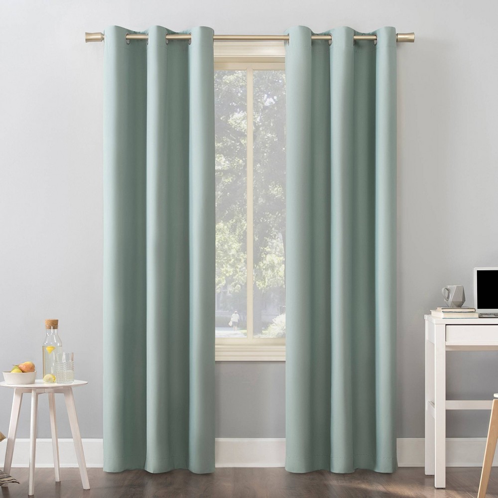 40"x63" Sun Zero 100% Blackout Cyrus Thermal Grommet Curtain Panel Blue: Modern Solid Indoor Polyester Drapery