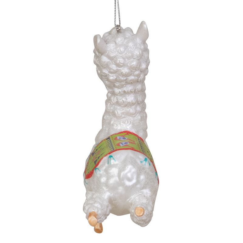 Northlight 5" White and Green Glittered Regal Jumping Llama Glass Christmas Ornament, 5 of 6