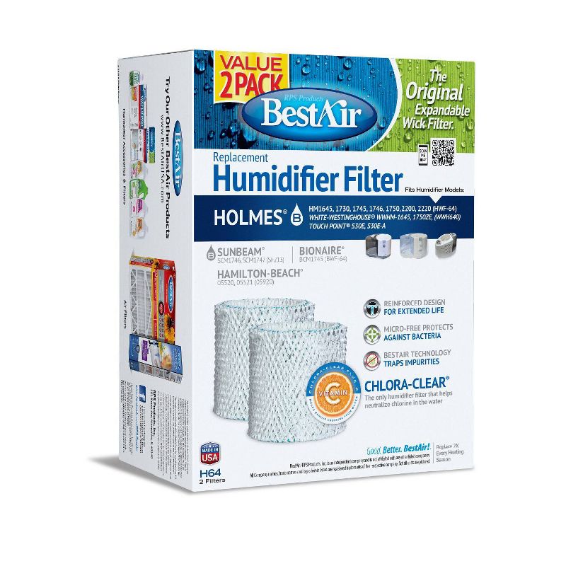 BestAir 2pk H64 Humidifier Replacement Filter for Holmes Humidifiers, 2 of 5