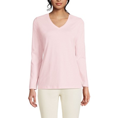 Lands' End Women's Relaxed Supima Cotton Long Sleeve V-Neck T-Shirt