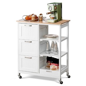 Tangkula Rolling Kitchen Island Utility Storage Cart w/ 3 Storage Drawers & Shelves - 1 of 4