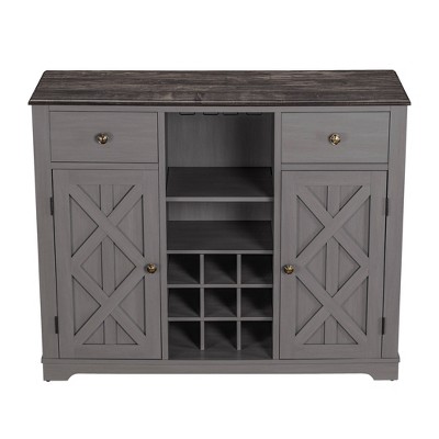 47" Wood Bar Cabinet with Brushed Nickel Knobs Gray - Home Essentials