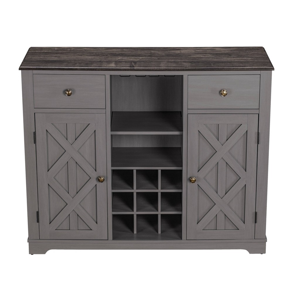 Photos - Display Cabinet / Bookcase 47" Wood Bar Cabinet with Brushed Nickel Knobs Gray - Home Essentials