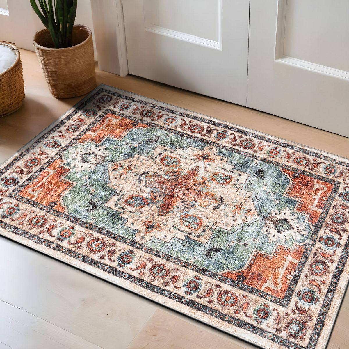 World Rug Gallery Transitional Medallion Washable Non Slip Area Rug: Stain & Fade-Resistant, Low Pile, Pet Friendly - thumbnail 2