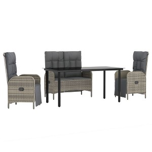 vidaXL 4-Piece Outdoor Dining Set with Cushions - Weather Resistant Poly Rattan in Gray - Perfect for Patio and Garden Use - 1 of 4