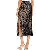 Women's Satin Midi Skirt - High Waist Slit Design with Comfortable Elastic Waistband Leopard Brown - 2 of 4