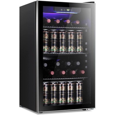 Velivi Beverage Refrigerator Cooler, 128 Cans 3.2 Cu.Ft Mini Fridge Glass Door for Drink Beer Soda Wine in Black