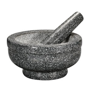 Cilio, Granite Mortar and Pestle, 6.75" round x 2.25" deep, natural green, - 1 of 4