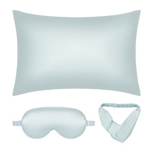 Unique Bargains Hair Skin Eye Mask Hair Band Envelope Breathable Satin Pillowcase Set Queen 20"x30" - 1 of 4