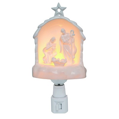 Transpac Artificial 8 in. White Christmas Light Up Religious Night Lights Set of 2