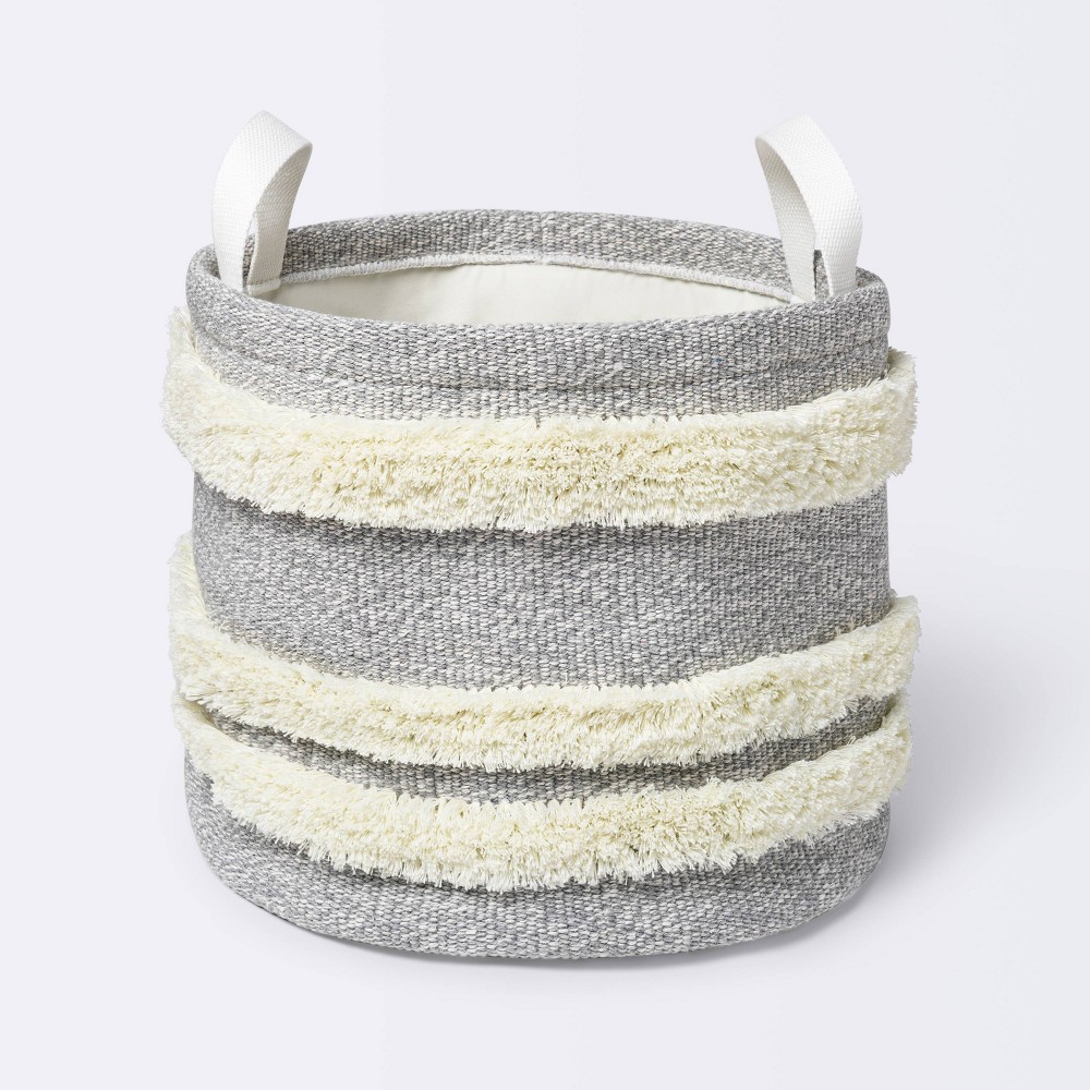 Tufted Canvas Round Storage Bin - Cloud Island™ Medium Gray/Cream