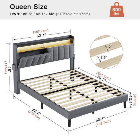 WOWLIVE Bed Frame with Storage Headboard & LED Light, Upholstered Bed Frame with Outlet & USB Ports - image 1 of 4