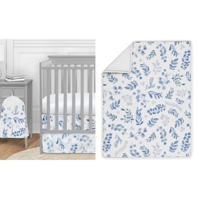 Image of Sweet Jojo Designs Boy, Girl, Unisex/Gender Neutral Baby Crib Bedding Set - Botanical Blue and White 4pc