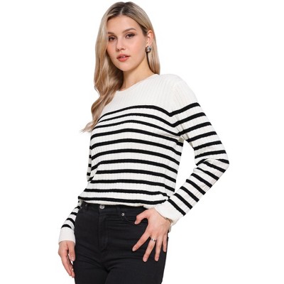 INSPIRE CHIC Women's Drop Shoulder Crew Nek Long Sleeve Color Block Knitted Tops