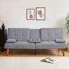 Futon Sofa Bed-Leather Small Futon Couch, Futon Lounge Sofa, Futon Convertible with Cup Holder - 2 of 4