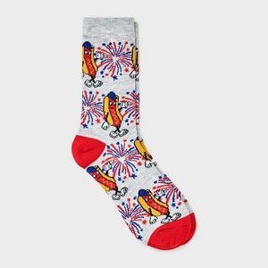 Women's Patriotic Hot Dog Crew Socks - Heather Gray 4-10: Recycled Polyester, Banded Cuff, Knit Fabric - 1 of 3