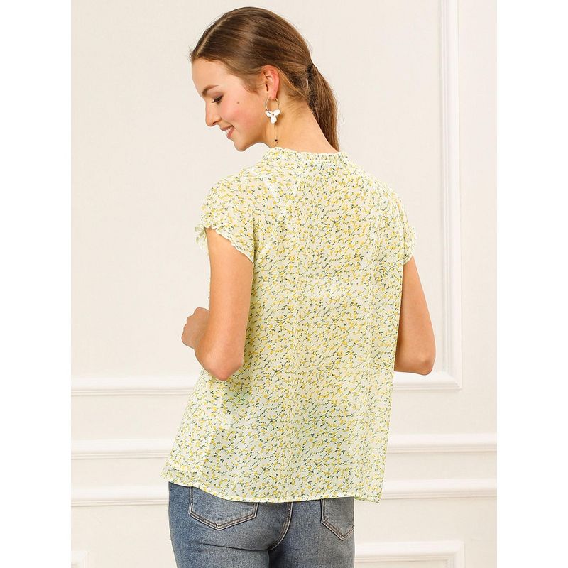 Allegra K Women's Floral Chiffon V Neck Ruffled Short Sleeve Shirt, 6 of 8