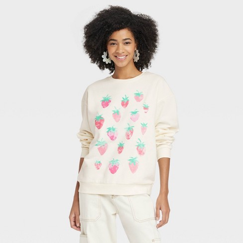 Women s Strawberry Graphic Sweatshirt Off White XL