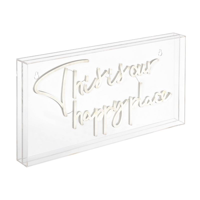19.6&#34; x 10.1&#34; This is Your Happy Place Contemporary Acrylic Box USB Operated LED Neon Light White - JONATHAN Y, 2 of 7