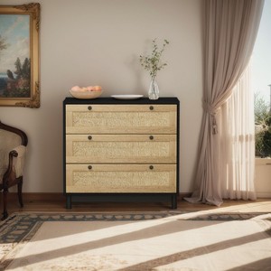 Okak Rustic 3 Drawers Rattan Dresser, Wooden Chest Storage Cabinet Organizer for Bedroom,Living/Dining Room,Hallways,Easy Assembly - 1 of 4