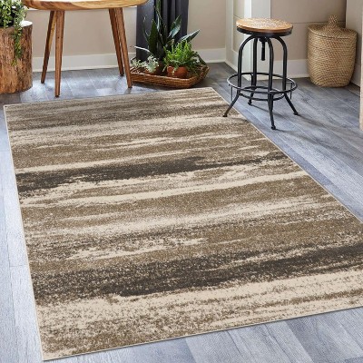 Beige Abstract Impressions 6'x9' Easy-Care Synthetic Area Rug